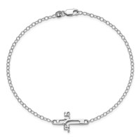 Sterling Silver Rhodium-plated Jesus Cross Anklet view 5