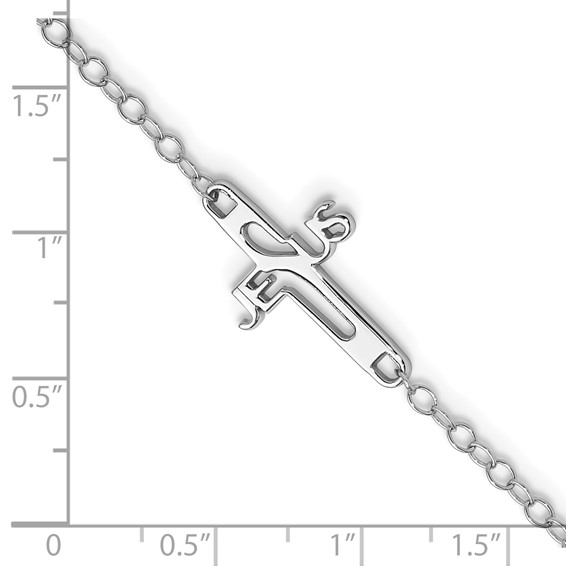 Sterling Silver Rhodium-plated Jesus Cross Anklet