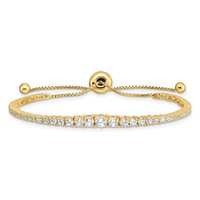 Sterling Shimmer Sterling Silver Gold-tone Flash Gold-plated 67 Stone Graduated CZ Adjustable Up to 9 Inch Bracelet, 5" view 2