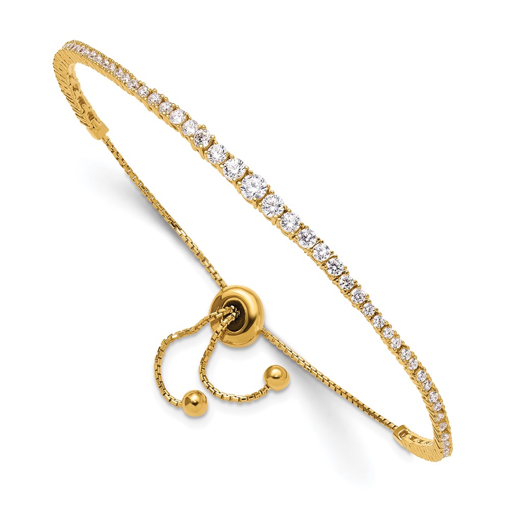 Sterling Shimmer Sterling Silver Gold-tone Flash Gold-plated 67 Stone Graduated CZ Adjustable Up to 9 Inch Bracelet, 5"