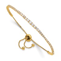 Sterling Shimmer Sterling Silver Gold-tone Flash Gold-plated 67 Stone Graduated CZ Adjustable Up to 9 Inch Bracelet, 5" view 1