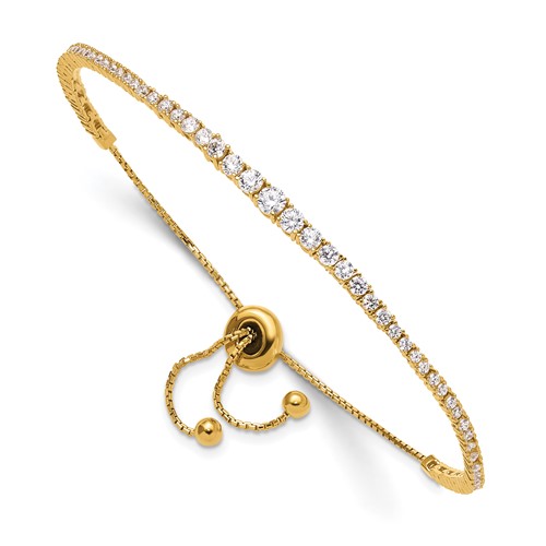 Sterling Shimmer Sterling Silver Gold-tone Flash Gold-plated 67 Stone Graduated CZ Adjustable Up to 9 Inch Bracelet, 5"