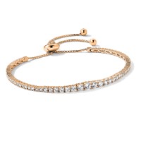 Sterling Shimmer Sterling Silver Rose-tone Flash Rose Gold-plated 67 Stone Graduated CZ Adjustable Up to 9 Inch Bracelet, 5" view 4