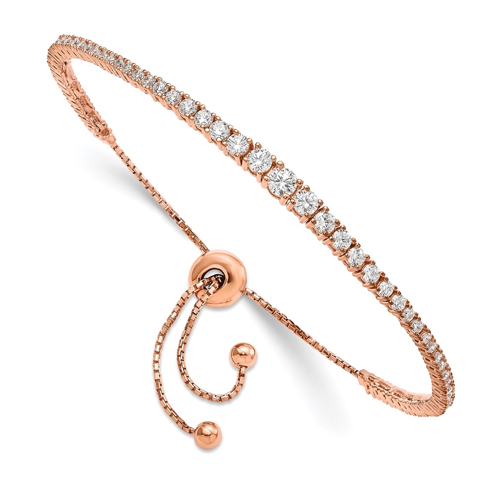 Sterling Shimmer Sterling Silver Rose-tone Flash Rose Gold-plated 67 Stone Graduated CZ Adjustable Up to 9 Inch Bracelet, 5"
