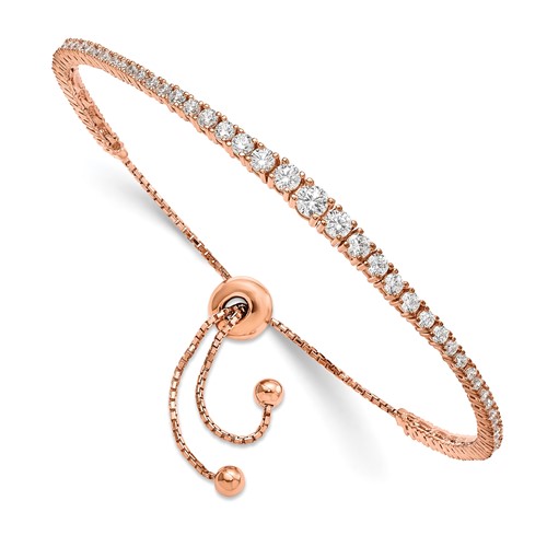 Sterling Shimmer Sterling Silver Rose-tone Flash Rose Gold-plated 67 Stone Graduated CZ Adjustable Up to 9 Inch Bracelet, 5"