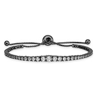 Sterling Shimmer Sterling Silver Black Rhodium-plated 67 Stone Graduated CZ Adjustable Up to 9 Inch Bracelet, 5" view 2