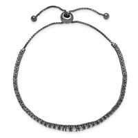 Sterling Shimmer Sterling Silver Black Rhodium-plated 67 Stone Graduated CZ Adjustable Up to 9 Inch Bracelet, 5" view 4