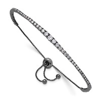 Sterling Shimmer Sterling Silver Black Rhodium-plated 67 Stone Graduated CZ Adjustable Up to 9 Inch Bracelet, 5" view 1