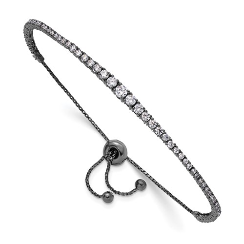 Sterling Shimmer Sterling Silver Black Rhodium-plated 67 Stone Graduated CZ Adjustable Up to 9 Inch Bracelet, 5"