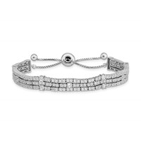 Sterling Shimmer Sterling Silver Rhodium-plated 205 Stone CZ Adjustable Up to 9 Inch Bracelet, 5" view 2