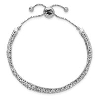 Sterling Shimmer Sterling Silver Rhodium-plated 205 Stone CZ Adjustable Up to 9 Inch Bracelet, 5" view 4