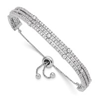 Sterling Shimmer Sterling Silver Rhodium-plated 205 Stone CZ Adjustable Up to 9 Inch Bracelet, 5" view 1