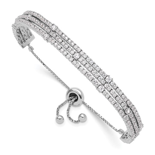 Sterling Shimmer Sterling Silver Rhodium-plated 205 Stone CZ Adjustable Up to 9 Inch Bracelet, 5"