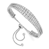 Sterling Shimmer Sterling Silver Rhodium-plated 177 Stone Graduated CZ 3 Strand Adjustable Bracelet view 1