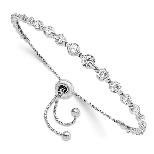Sterling Shimmer Sterling Silver Rhodium-plated 29 Stone CZ Adjustable Up to 8.75 Inch Bracelet, 5"
