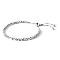 Sterling Shimmer Sterling Silver Rhodium-plated 34 Stone CZ Adjustable Up to 9 Inch Bracelet, 5" view 4