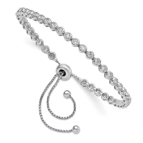 Sterling Shimmer Sterling Silver Rhodium-plated 34 Stone CZ Adjustable Up to 9 Inch Bracelet, 5"