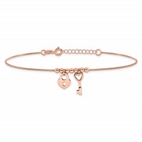 Sterling Silver Rose-tone Heart Lock and Key Plus 1 Inch Extender - Total 10 Inch Anklet, 9" view 3