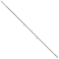 Sterling Silver Rhodium-plated Heart 2-Strand Plus 1 Inch Extender - Total 10 Inch Anklet, 9" view 2