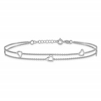 Sterling Silver Rhodium-plated Heart 2-Strand Plus 1 Inch Extender - Total 10 Inch Anklet, 9" view 3