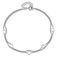Sterling Silver Rhodium-plated Heart 2-Strand Plus 1 Inch Extender - Total 10 Inch Anklet, 9" view 4