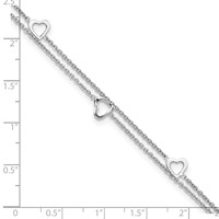 Sterling Silver Rhodium-plated Heart 2-Strand Plus 1 Inch Extender - Total 10 Inch Anklet, 9" view 5