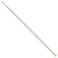 Sterling Silver Rose-tone Heart 2-Strand Plus 1 Inch Extender - Total 10 Inch Anklet, 9" view 2