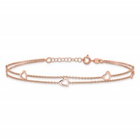 Sterling Silver Rose-tone Heart 2-Strand Plus 1 Inch Extender - Total 10 Inch Anklet, 9" view 3
