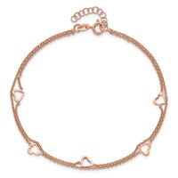 Sterling Silver Rose-tone Heart 2-Strand Plus 1 Inch Extender - Total 10 Inch Anklet, 9" view 4