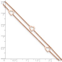 Sterling Silver Rose-tone Heart 2-Strand Plus 1 Inch Extender - Total 10 Inch Anklet, 9" view 5