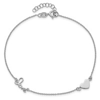 Sterling Silver Rhodium-plated Heart Love Script Plus 1 Inch Extender - Total 10 Inch Anklet, 9" view 5
