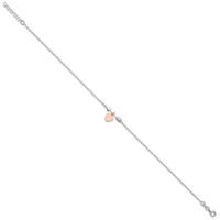 Sterling Silver Arrow Anklet with Rose-tone Heart Plus 1 Inch Extender - Total 11 Inch, 10" view 2