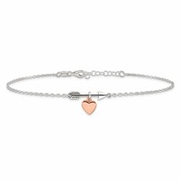 Sterling Silver Arrow Anklet with Rose-tone Heart Plus 1 Inch Extender - Total 11 Inch, 10" view 3