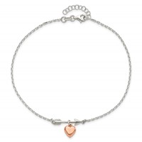 Sterling Silver Arrow Anklet with Rose-tone Heart Plus 1 Inch Extender - Total 11 Inch, 10" view 4