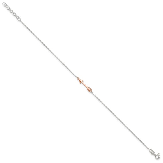 Sterling Silver with Rose-tone Arrow 10 inch Plus 1 inch Extender - Total 11 inch Anklet