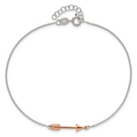 Sterling Silver Anklet with Rose-tone Arrow Plus 1 Inch Extender - Total 10 Inch, 9" view 4