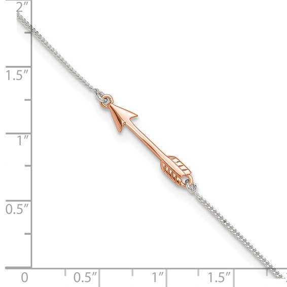 Sterling Silver with Rose-tone Arrow 9 inch Plus 1 inch Extender - Total 10 inch Anklet
