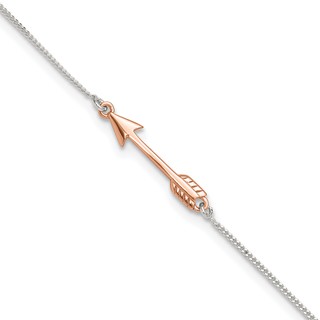Sterling Silver with Rose-tone Arrow 10 inch Plus 1 inch Extender - Total 11 inch Anklet