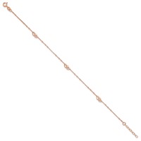 Sterling Silver Rose-tone Interlocked Hearts Plus 1 Inch Extender - Total 10 Inch Anklet - 9in view 2