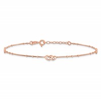 Sterling Silver Rose-tone Interlocked Hearts Plus 1 Inch Extender - Total 10 Inch Anklet - 9in view 3