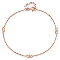 Sterling Silver Rose-tone Interlocked Hearts Plus 1 Inch Extender - Total 10 Inch Anklet - 9in view 4