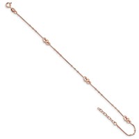 Sterling Silver Rose-tone Interlocked Hearts Plus 1 Inch Extender - Total 10 Inch Anklet - 9in view 5