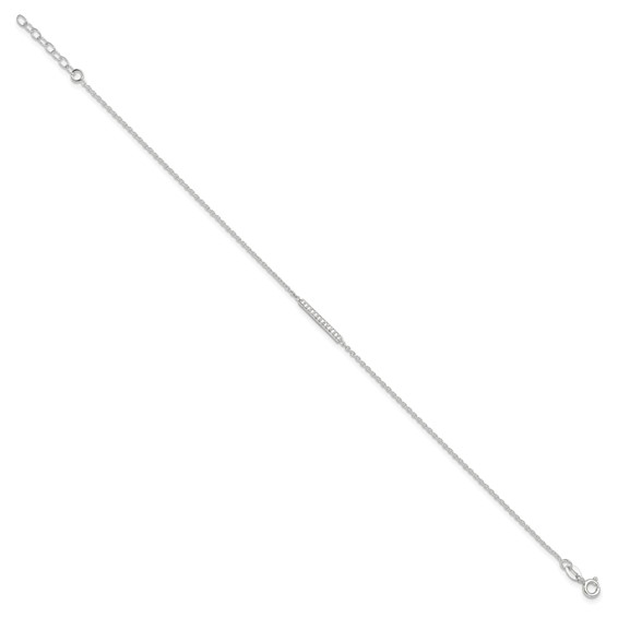 Sterling Silver CZ Bar 9 inch Plus 1 inch Extender  - Total 10 inch Anklet