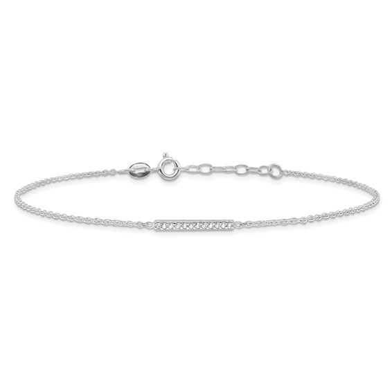 Sterling Silver CZ Bar 9 inch Plus 1 inch Extender  - Total 10 inch Anklet