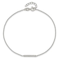 Sterling Silver CZ Bar Plus 1 Inch Extender - Total 10 Inch Anklet, 9" view 4