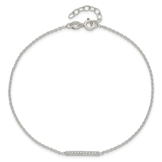 Sterling Silver CZ Bar 9 inch Plus 1 inch Extender  - Total 10 inch Anklet