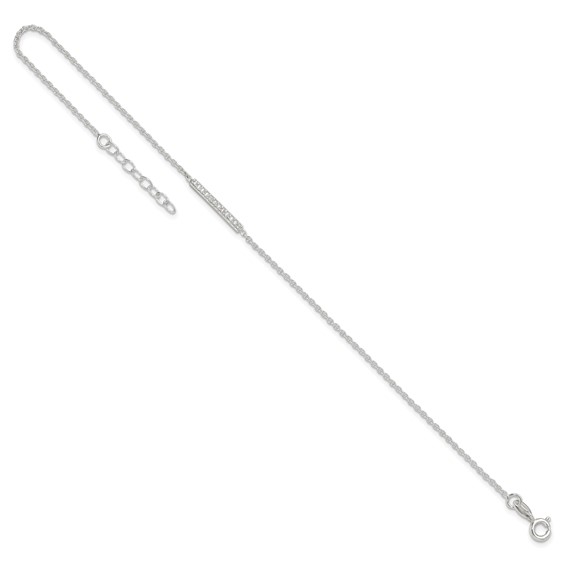 Sterling Silver CZ Bar 9 inch Plus 1 inch Extender  - Total 10 inch Anklet