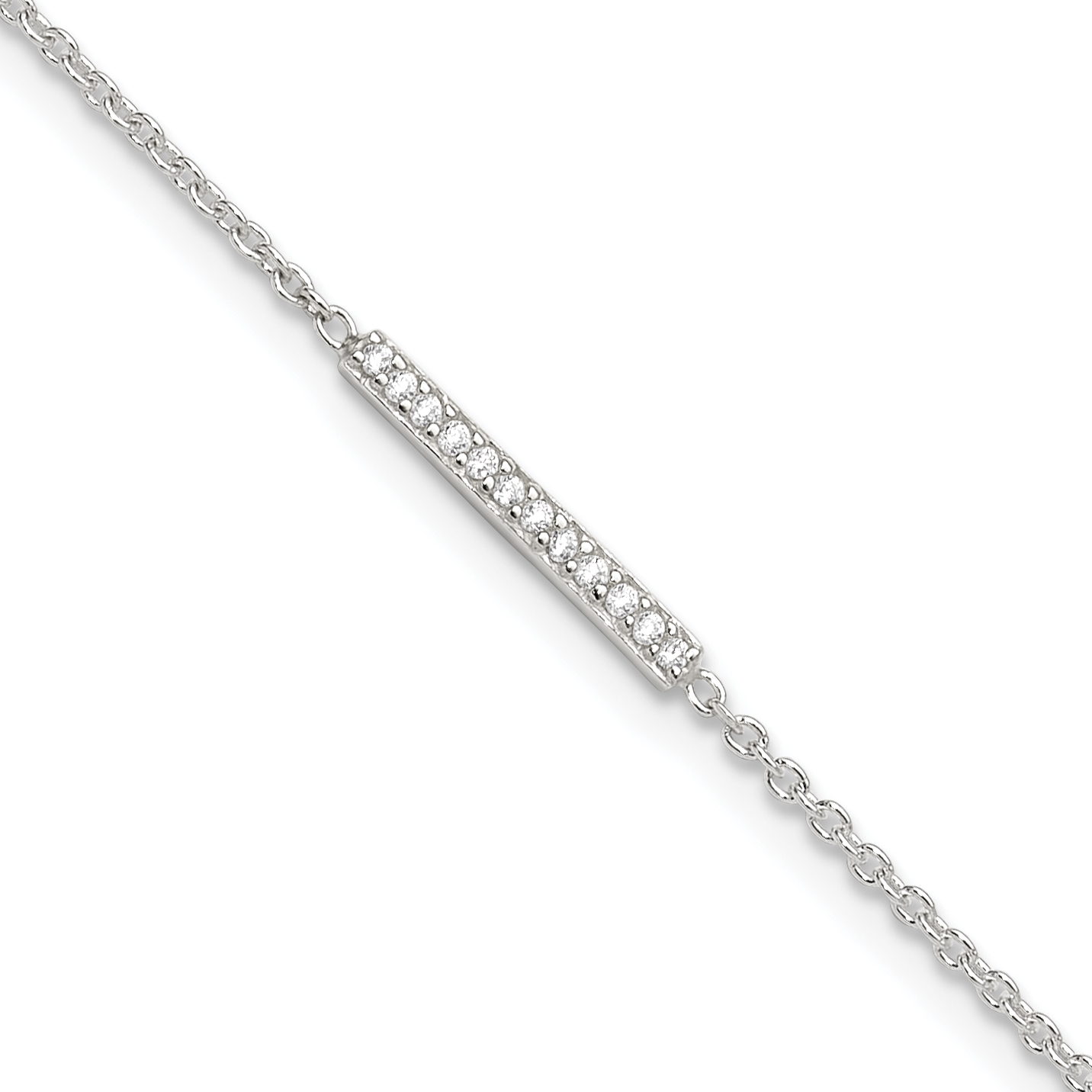 Sterling Silver Polished CZ Bar 10in Plus 1in Ext. Anklet (QG4191-10)