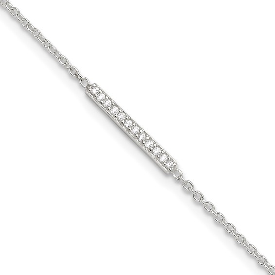 Sterling Silver CZ Bar 10 inch Plus 1 inch Extender  - Total 11 inch Anklet