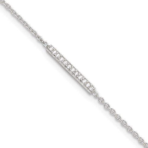 Sterling Silver CZ Bar Plus 1 Inch Extender - Total 10 Inch Anklet, 9"